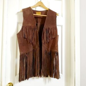 Vintage 1970's Unisex Brown Suede Fringe Vest